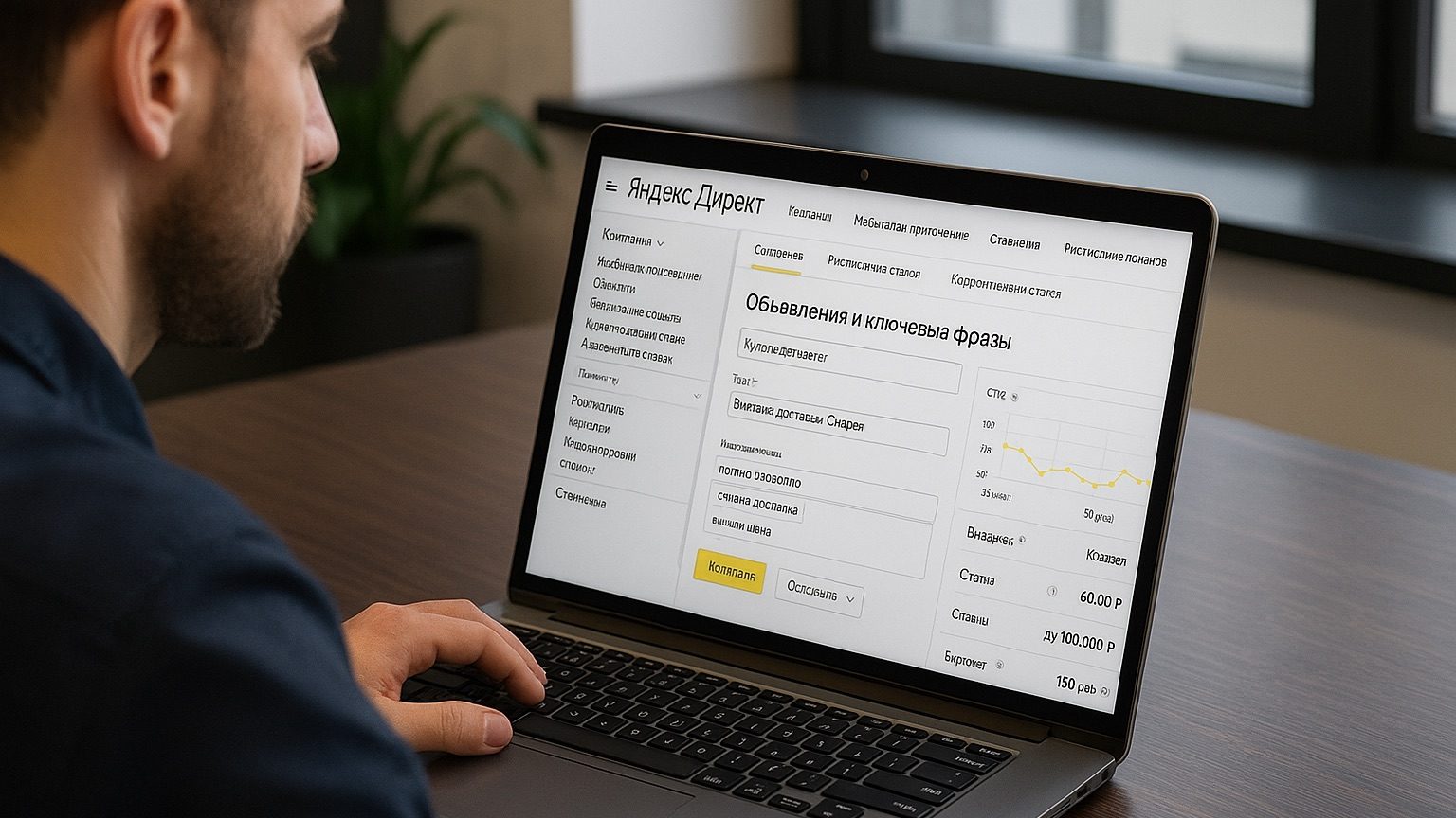 интерфейс Яндекс.Директ с настройками рекламной кампании