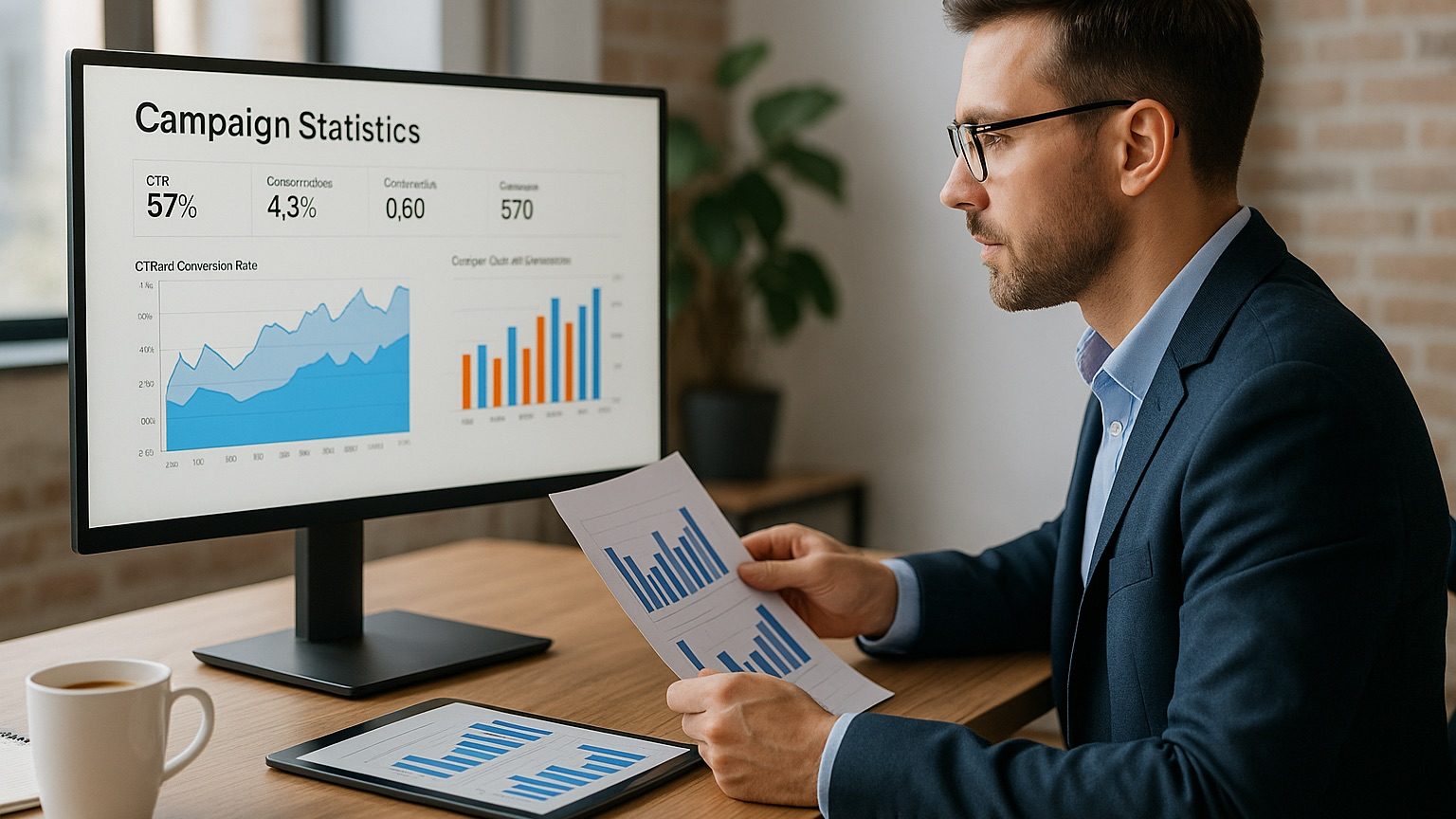 специалист анализирует статистику рекламных кампаний