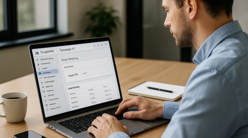 специалист настраивает кампанию Google Ads Smart Bidding